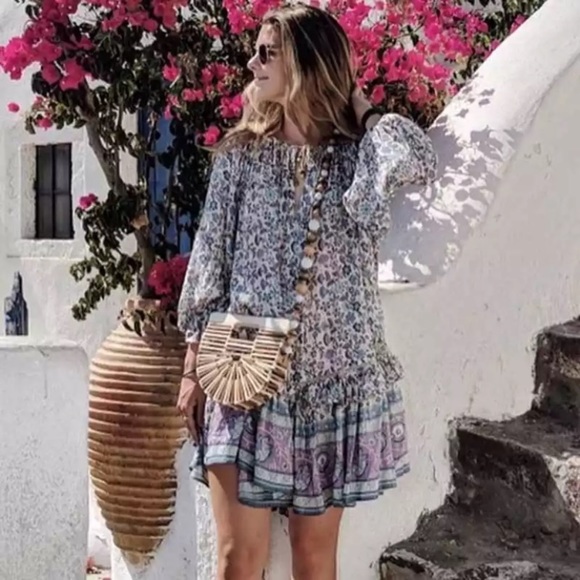 SOLD OUT Purple & Teal Gypsy Boho Festival Floral Dress - Picture 3 of 9